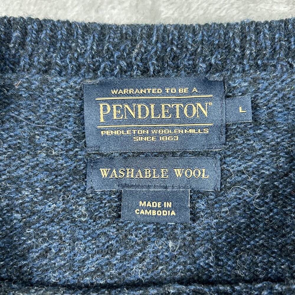 Pendleton Sweater Men's Large Heather Blue 100% Shetland Washable Wool Crewneck - Picture 4 of 6